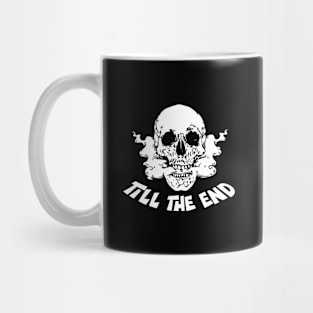 Skull till the end typography black and white Mug